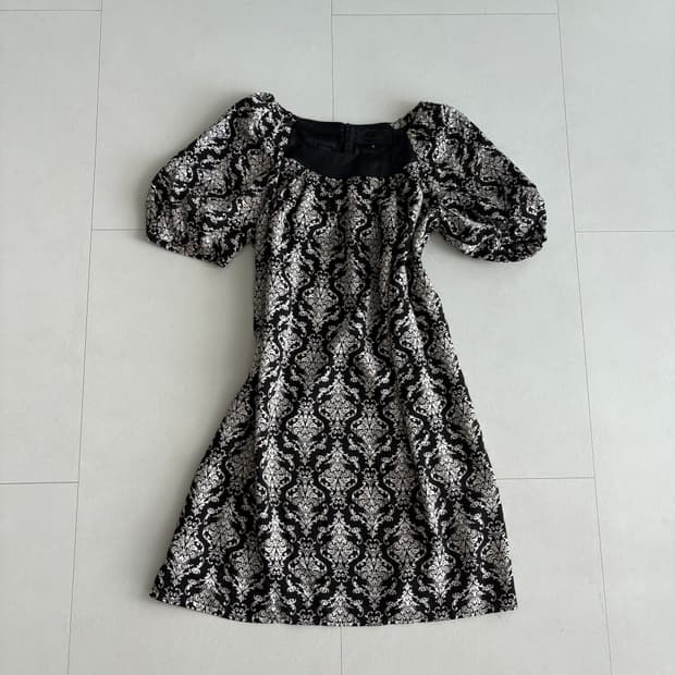 damask puff sleeve mini dress