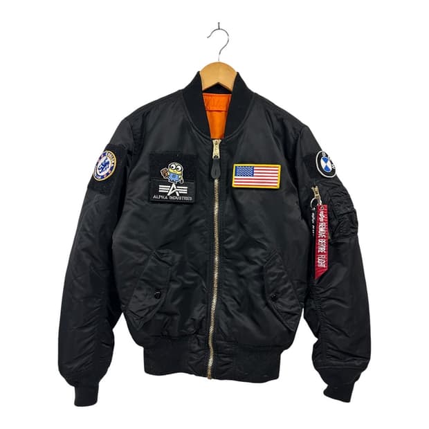 XS) 알파인더스트리 블랙 와펜 커스텀 MA-1 플라이트 점퍼 OJ-11