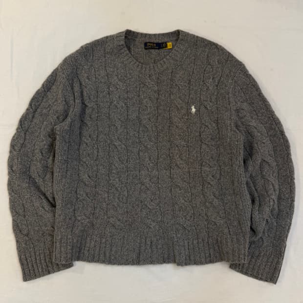 폴로 랄프로렌 울 캐시미어 케이블 니트 그레이