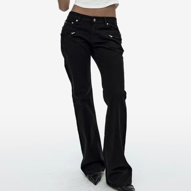 카시코 Side Zipper Boots-cut Jeans Black