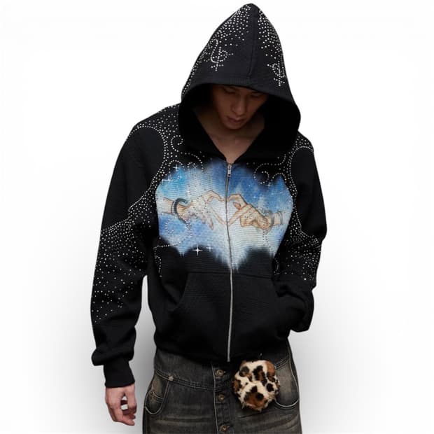 빈티지 그래픽 후드집업 블랙