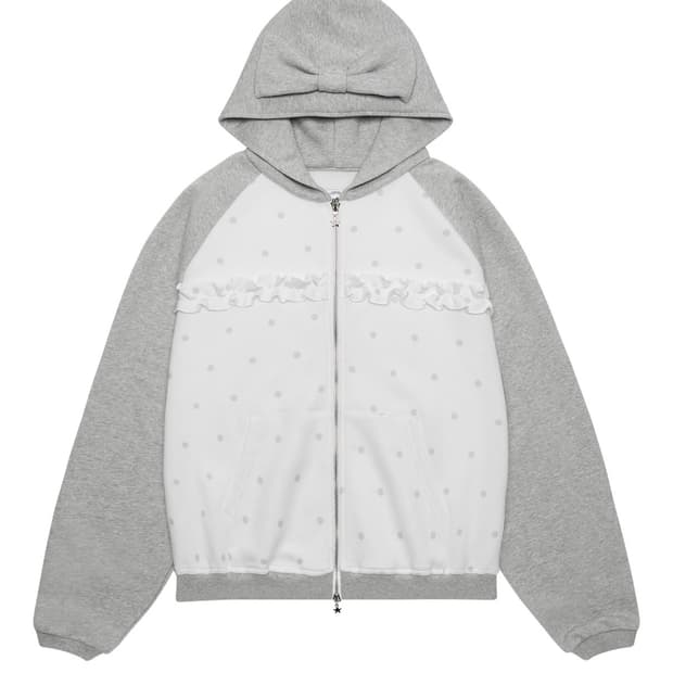 드라이로즈 도트 리본 후드집업 그레이 