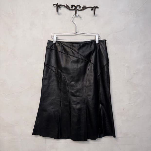 Obzee black lamb skin line detail skirt