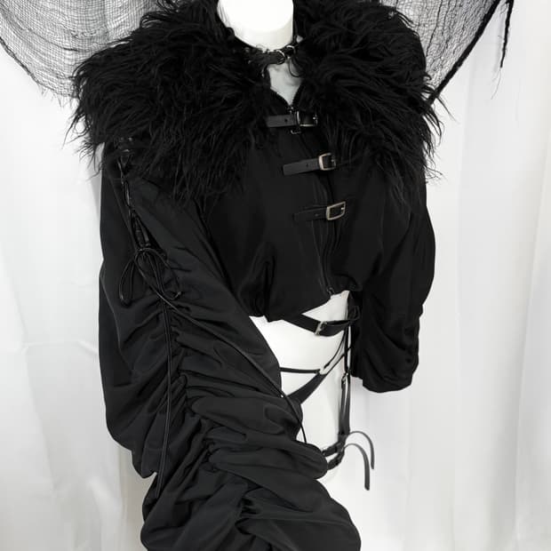 fur belt corset crop jacket