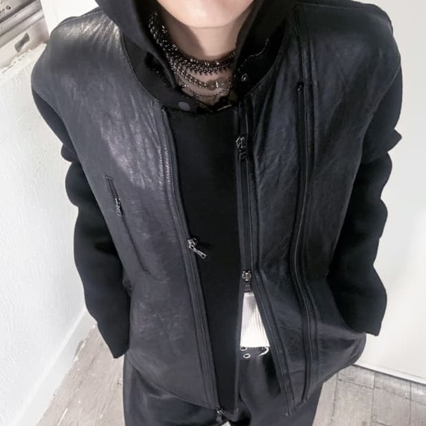 neilbarret leather two way zip-up jacket