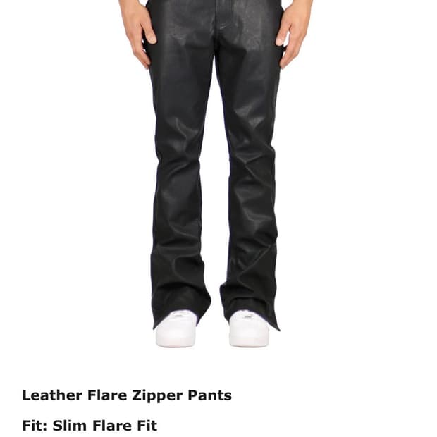 하이퍼데님 레더 플레어 지퍼 팬츠