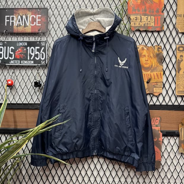 00s 오어스맨 USAF 후드 바람막이 후면 이글 자수 포인트 네이비