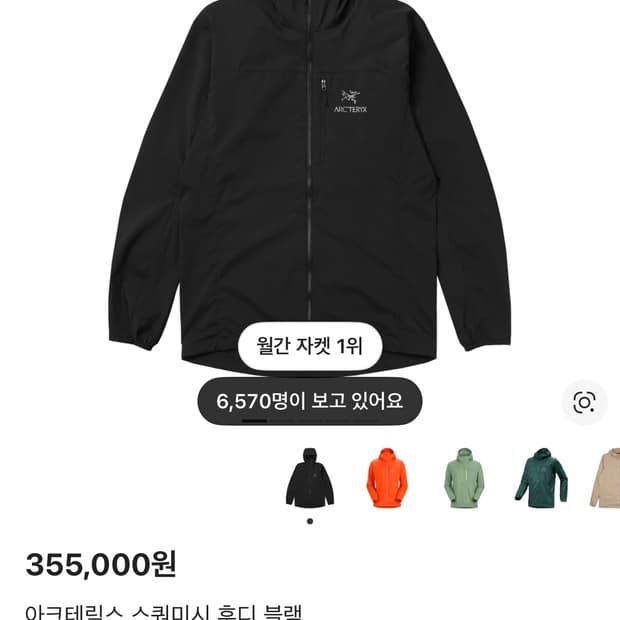아크테릭스 스쿼미시 후디 블랙 xl 3월구매