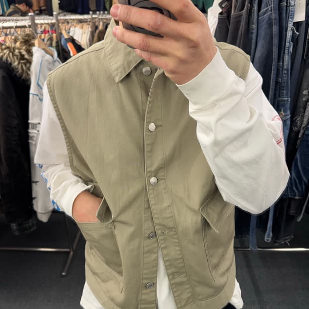 M)Colza 빈티지 코튼 베이지 베스트 조끼