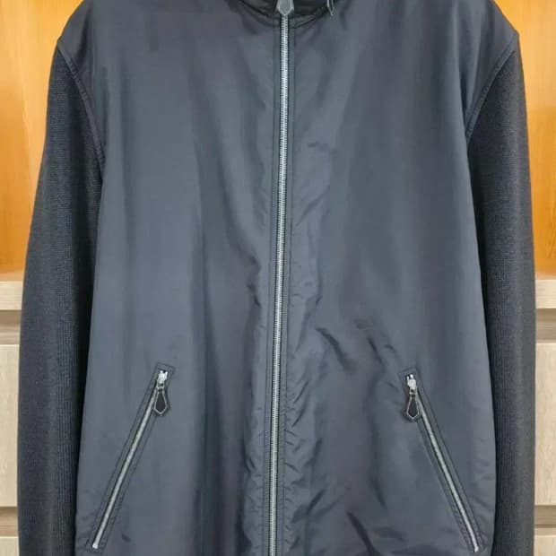 HERMES 하이브리드 레더 트리밍 니트 블루종 자켓 (M)