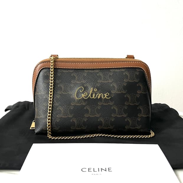 셀린느 트리옹프 자수 로고 체인 클러치 가방 크로스백