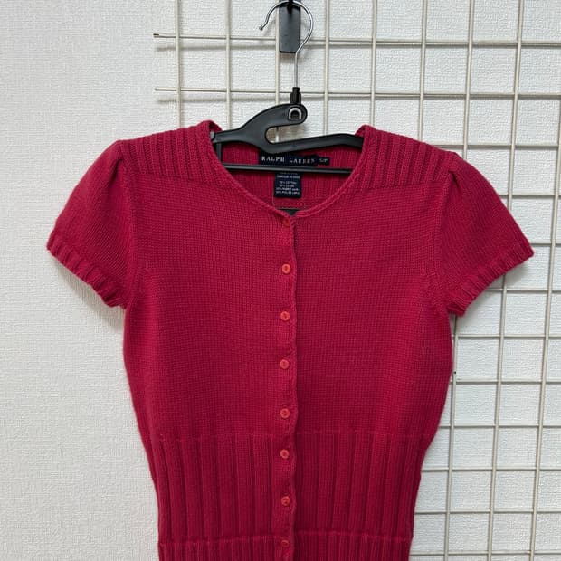 폴로 랄프로렌 핑크 라운드 반팔 가디건