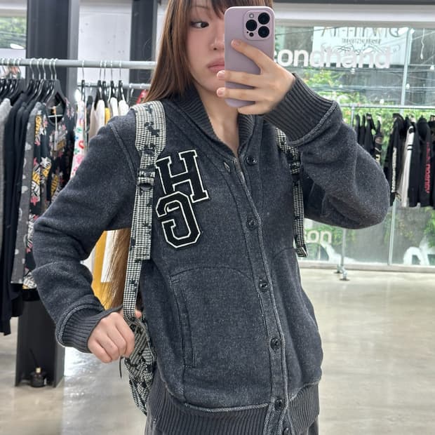 히스테릭글래머 HG 피그먼트 워시드 스웨터가디건