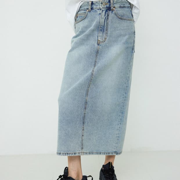 로우 데님 롱 스커트 라이트 블루