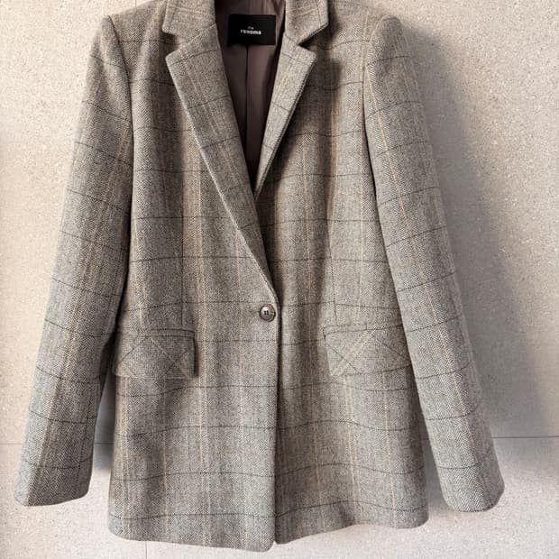 레노마 여성 모 자켓 체크 그레이