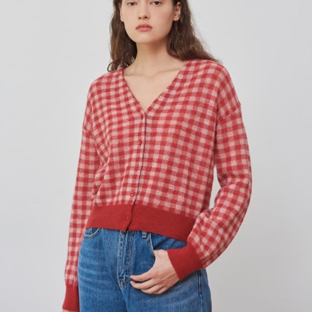 유라고 체크 가디건