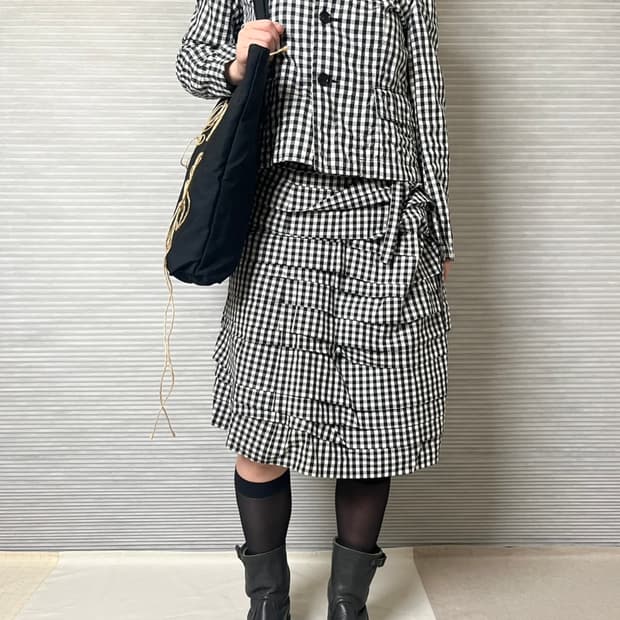 꼼데가르송 깅엄체크 러플 랩스커트 comme des garcons