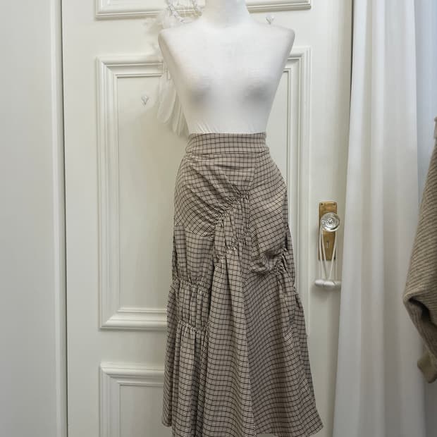 brown check shirring point banding long 