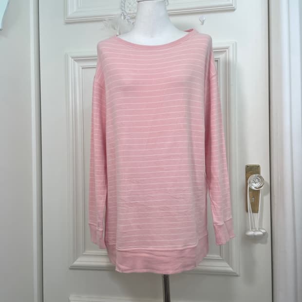 pink white stripe basic loose top