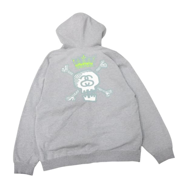 Stussy 스투시 빈티지 크라운 스컬 백로고 그레이 후드티 (L)
