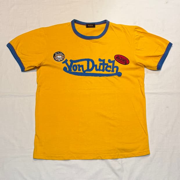 본더치 스컬 패치 y2k 반팔 티셔츠 옐로우