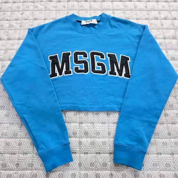 MSGM 여성 크롭 맨투맨 블루 ~55