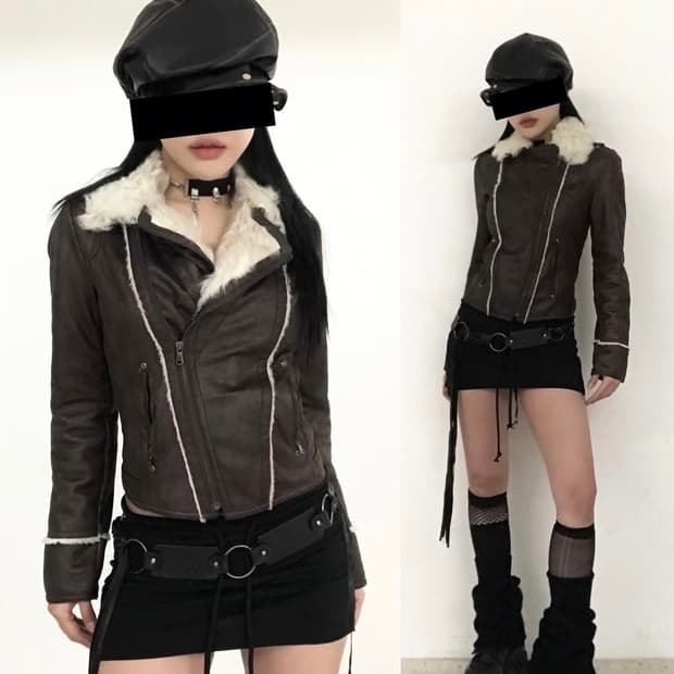 toyosat 양털 가죽 자켓 브라운 