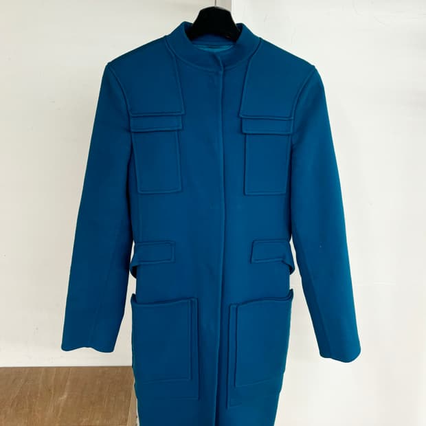 질 샌더 블루 울 캐시미어 혼방 코트