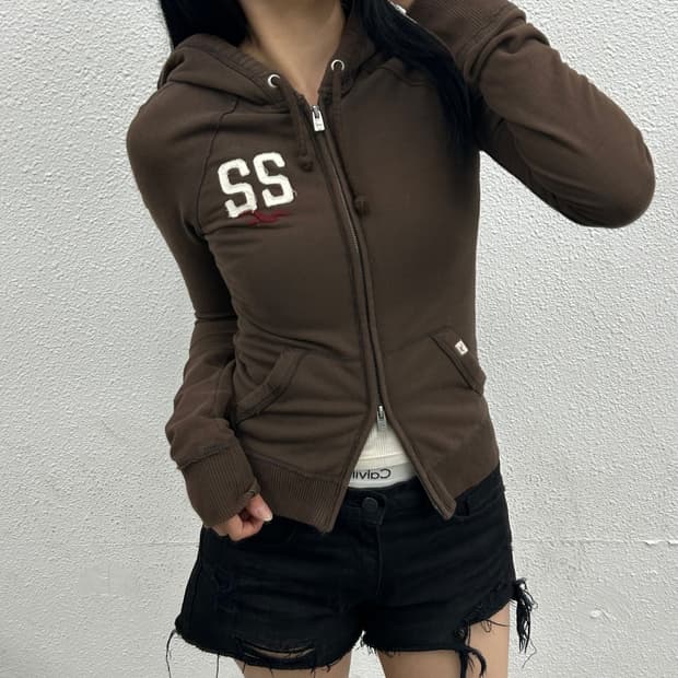 홀리스터 사이드로고 브라운 후드집업 S