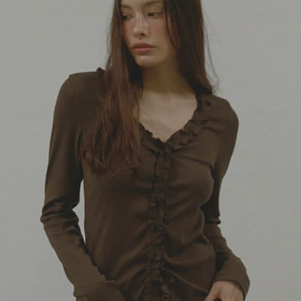 아수라 frill button cardigan 브라운