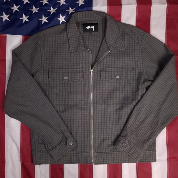 오리지날 스투시 체크 그레이 개러지 자켓