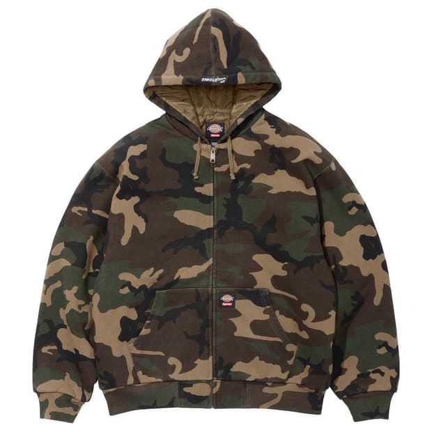 25fw 슈프림 디키즈 퀼티드 라인드 집업후드 우드랜드 카모 s 사이즈