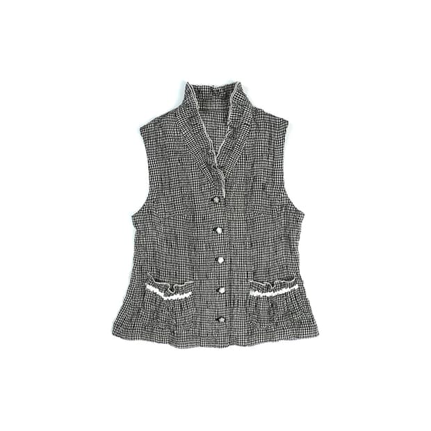 check ruffle sleeveless top