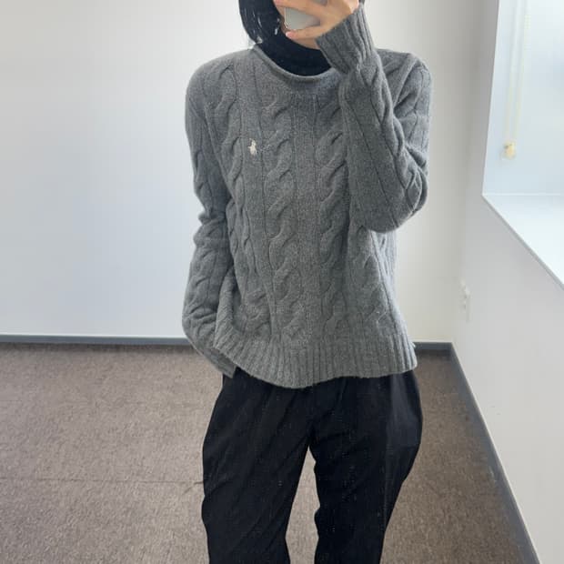 Polo 폴로 화이트 포니 그레이 케이블 니트
