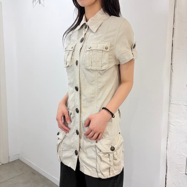 GLEEFUL y2k 린넨 반팔 카고 원피스