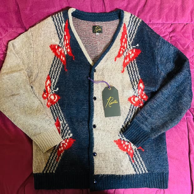 니들스(needles) 빠삐용 모헤어 그레이블루 가디건 드립니다 