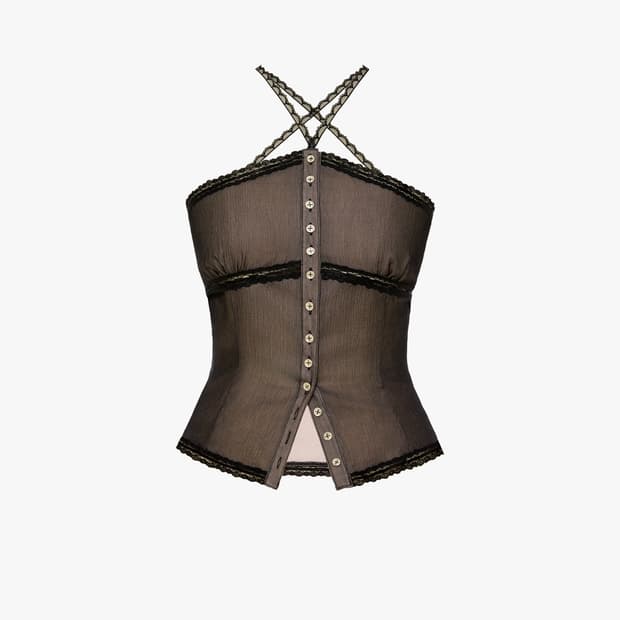 카하라 실크 홀터 탑 블랙