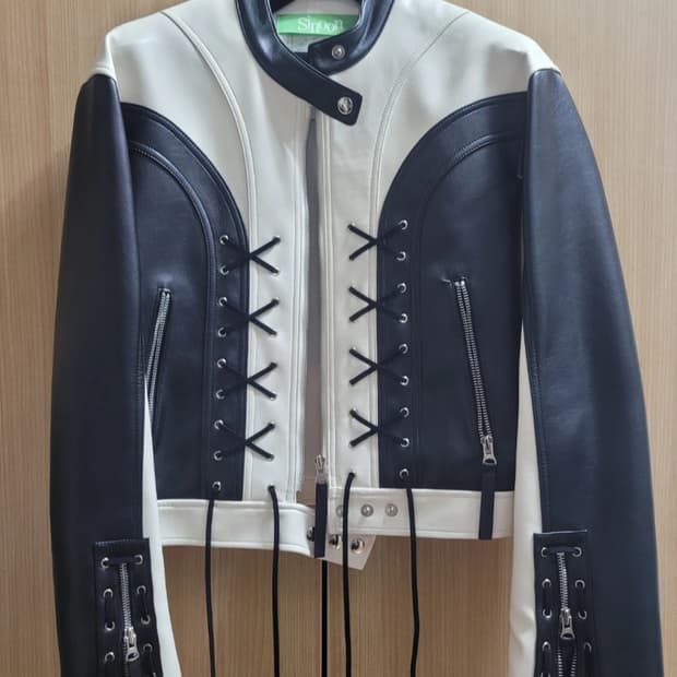 시눈 레더 배색 라이더 자켓