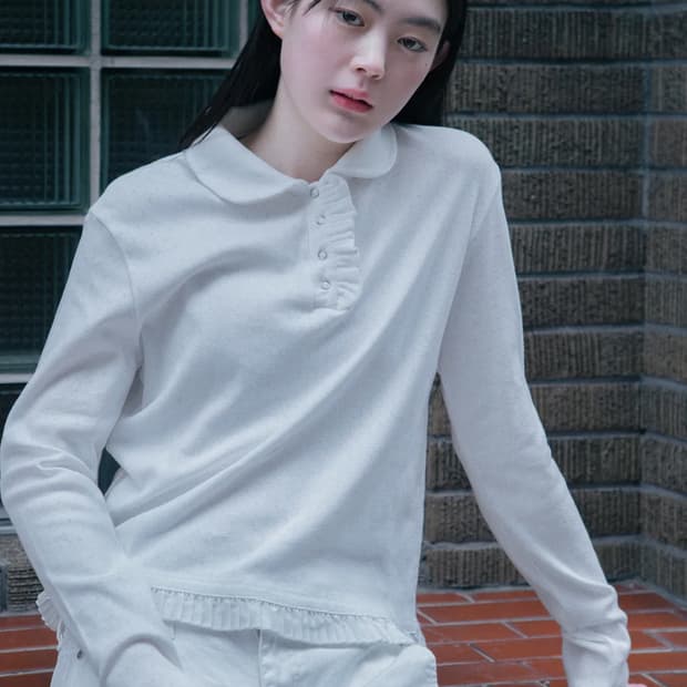 오헤시오 round collar frill long t-shirt