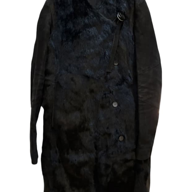 헬무트랭 래빗 퍼 레더 코트 P