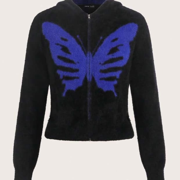 나비 니트 후드집업