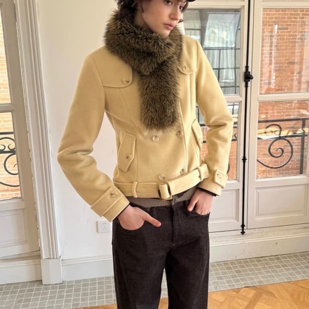 LVETONG 더블 브레스트 버클 벨트 울 블렌드 코트