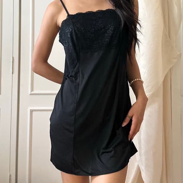 black flower lace slip dress