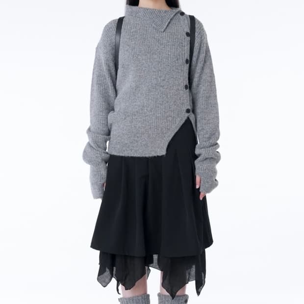 미세키 서울 사이드 버튼 니트 그레이