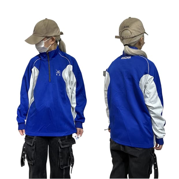 미즈노 블루 화이트 바람막이 자켓 M