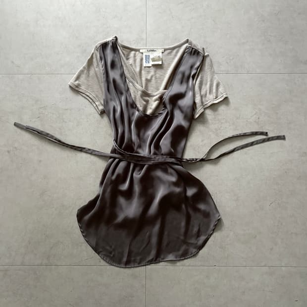 Asymmetric Satin Wrap Layered Tee