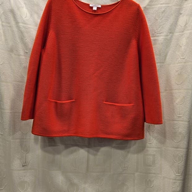 코스 COS 딥 라운드넥 주황색 메리노 울 와플 니트 M(66)