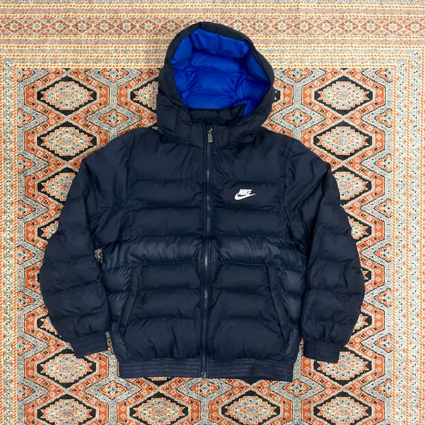 나이키 스펠로고 네이비 폴리 패딩 점퍼 여성XL