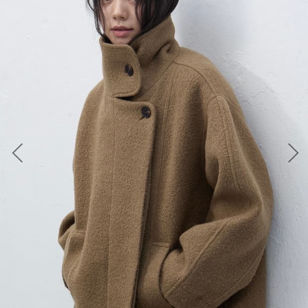 울 부클 하프코트 라이트 카키 s