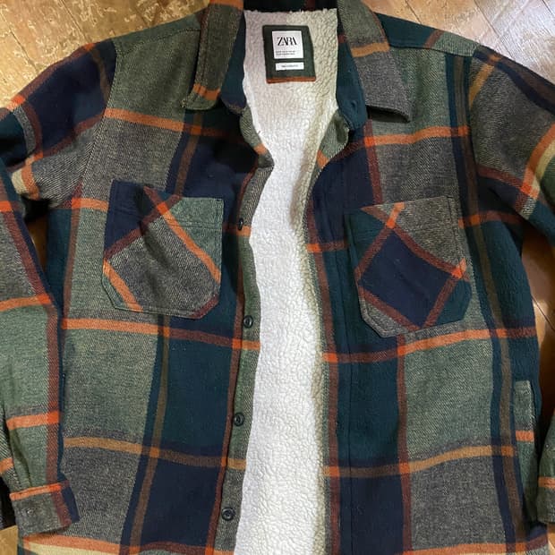 자라 플리스 안감 체크 셔켓 M (105)